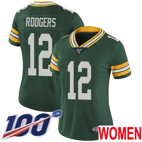 Green Bay Packers Limited Green Women #12 Rodgers Aaron Home Jersey Nike NFL 100th Season Vapor Untouchable->nfl t-shirts->Sports Accessory